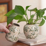 Ice Crackle Ceramic Vases – Vintage-Inspired with Green Accents