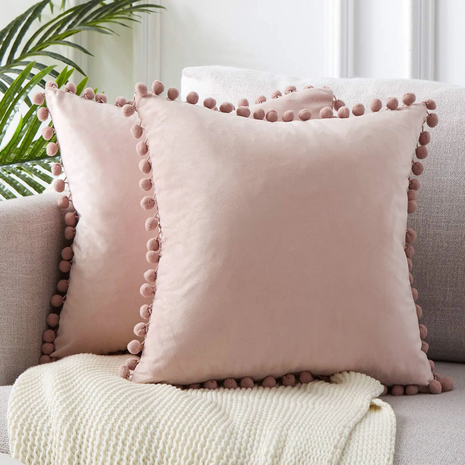Velvet Cushioncover pillowslip with Ball Soft Decorative Cushion Home Decor for Sofa Set