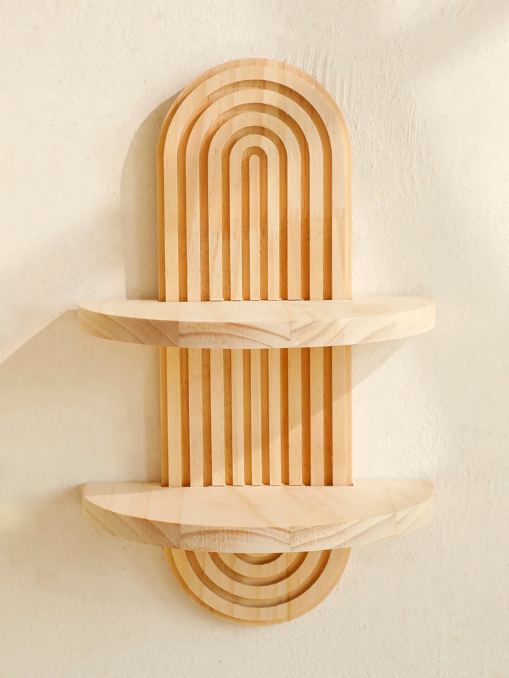 Geometric Wall Mounted Wooden  Shelves Natural Wood Finish