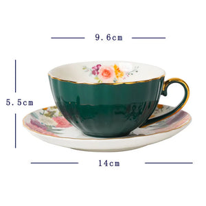 European Luxury Hand Painted Gold Bone China Coffee Cups & Saucers – 2-Piece High Gloss Set