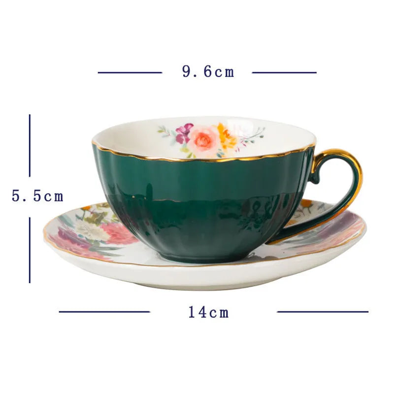 European Luxury Hand Painted Gold Bone China Coffee Cups & Saucers – 2-Piece High Gloss Set