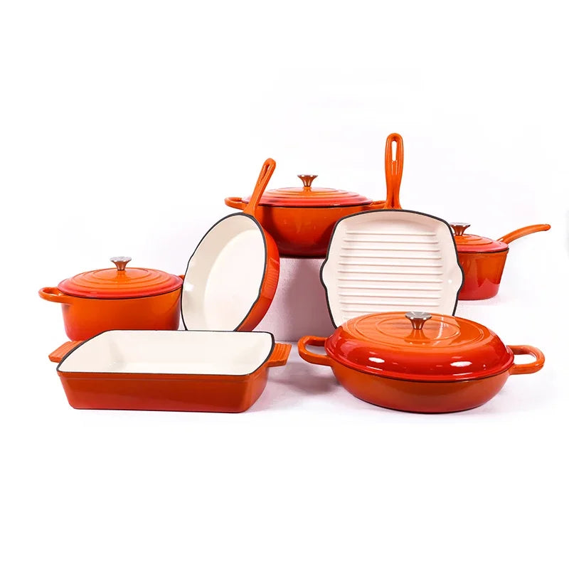 7-Piece High-Grade Cast Iron Non-Stick Cookware Set – French Retro Elegance