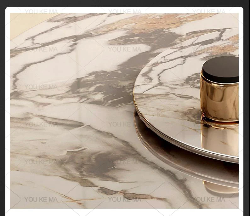 Luxury Round Marble Dining Table with Gold Frame 6-10 people