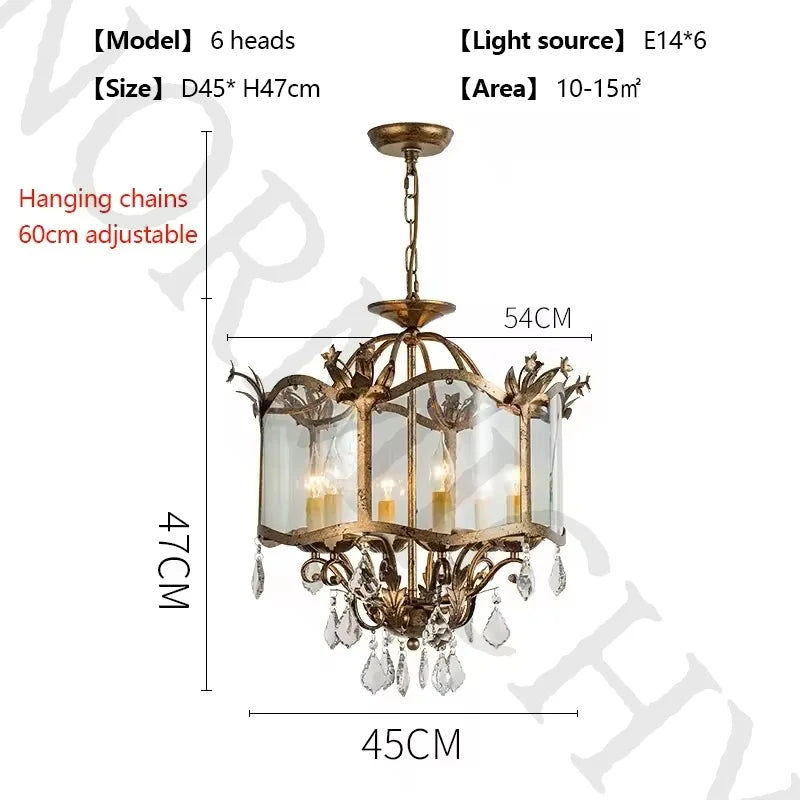 American Retro Style Dining Room Chandelier French Candle Crystal Pendant Lights For Bedroom Living LED Lighting Lamp Home Decor