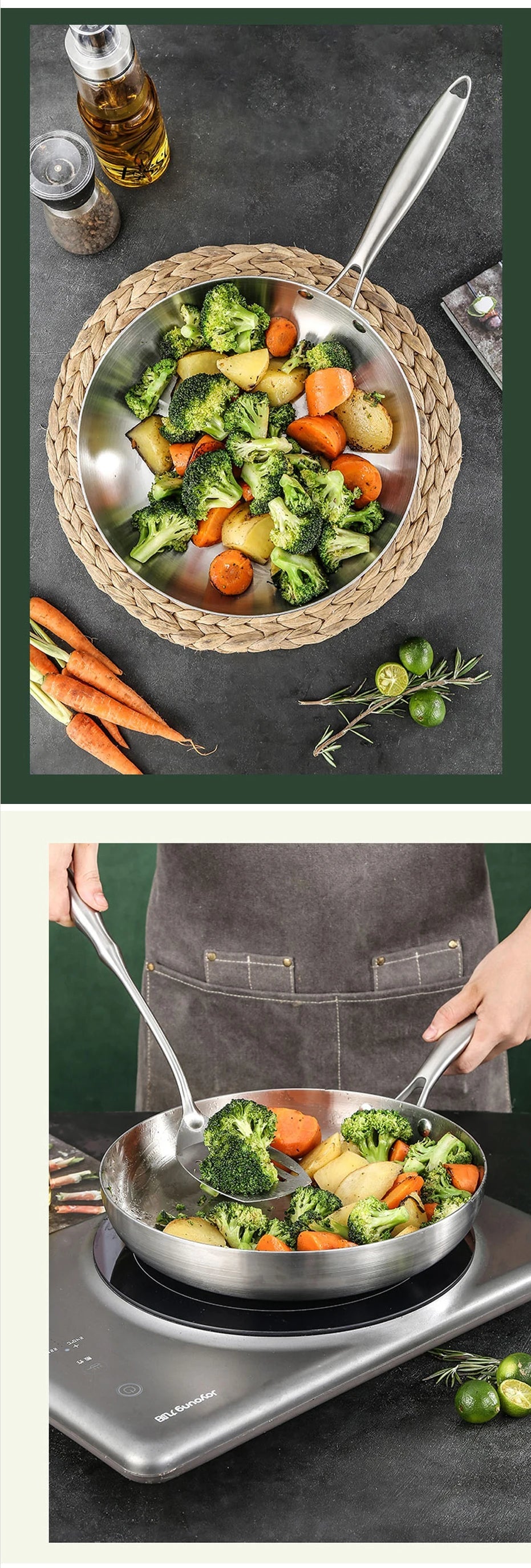 5-Ply 304 Stainless Steel Frying Pan – Multi-Layer Non-Stick Cookware for Gas & Induction Stovetops WHIMSICAL HOME OF CREATIONS