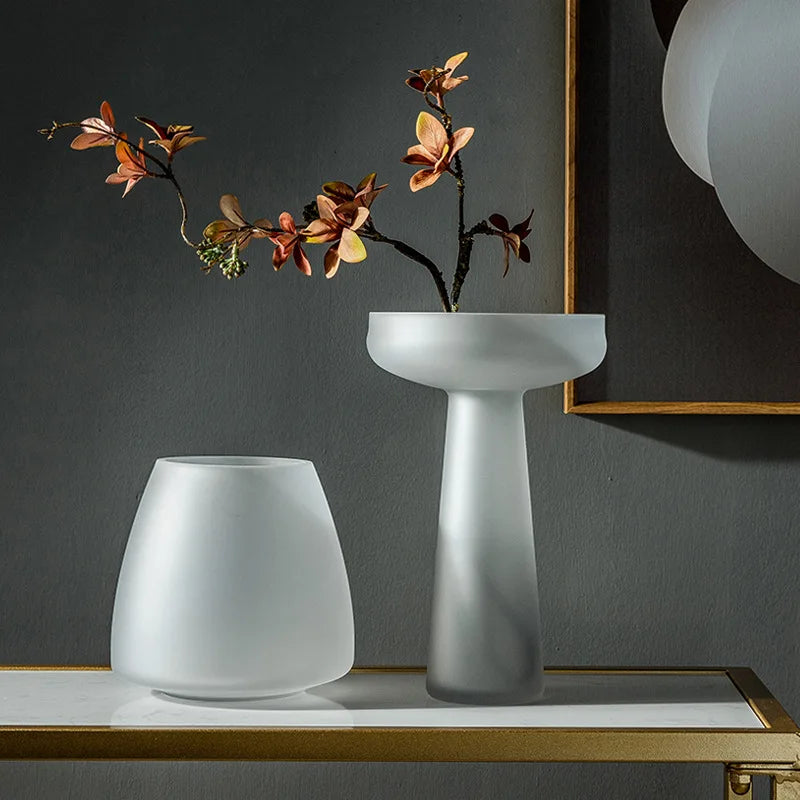 Luxury Frosted Glass Hydroponic Vase – Coffee & Frosted Elegance