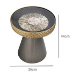 Uitstekende Luukse Art Deco Boho Koffietafel – Handgemaakte Natuurlike Skulp Inlegsel met Smeeyster Geometriese Basis &amp; Glasblad