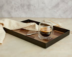 June Rectangle Iron Serving Tray with Wood-Effect Liner – Modern Decorative Metal Tray for Coffee Table or Dining Décor