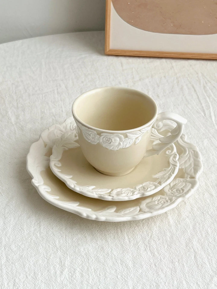 Vintage-Inspired Rose Tea & Coffee Cup Set with Saucer and Cake plate