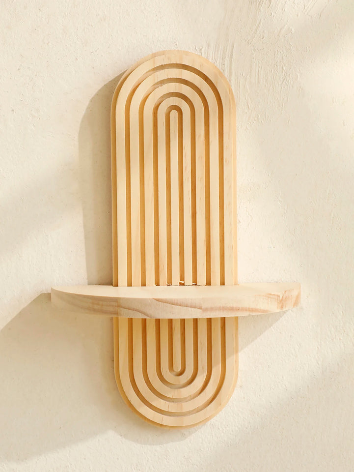 Geometric Wall Mounted Wooden  Shelves Natural Wood Finish