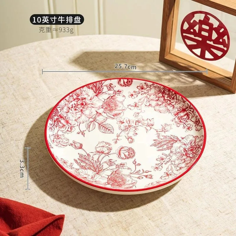 Timeless Elegance Red & White Flower Porcelain Dinnerware Set