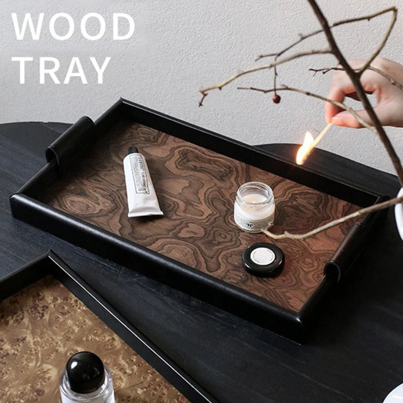 Solid Wood Decorative Serving Tray – Dark & Light Finish