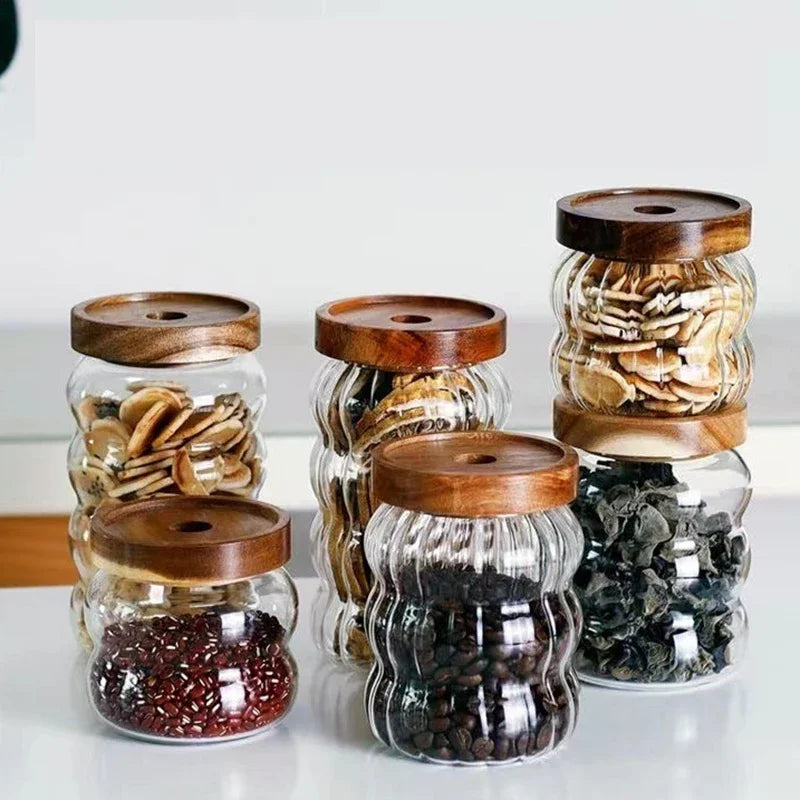 3-Piece high-quality Borosilicate Glass Kitchen Canister Set – With Wooden Lids