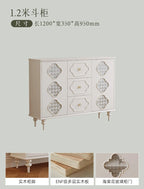 Luxury French Retro Sideboard Buffet Cabinet – Handcrafted Solid Wood with Begonia Glass & Designer Fretwork