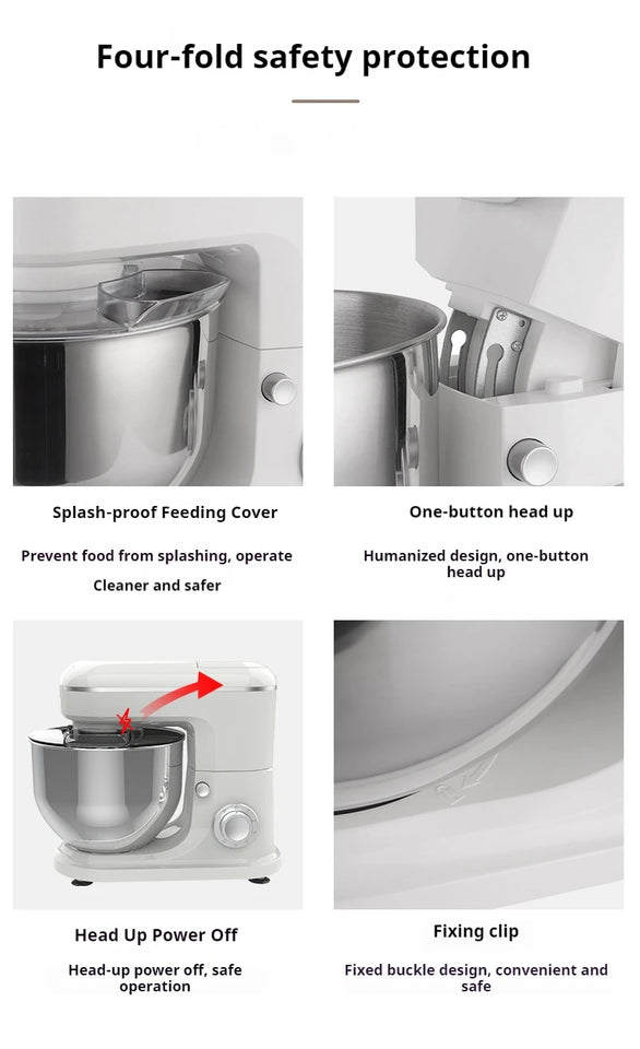 10L Chef Stainless Steel Electric Mixer – 1500W High Power with 6L Bowl & Splash-Proof Cover