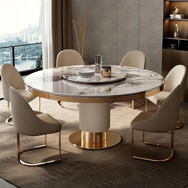Luxury Round Marble Dining Table with Gold Frame 6-10 people