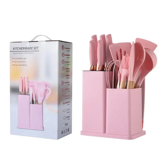 19-Piece Silicone Kitchen Utensils & Knife Set with Chopping Board