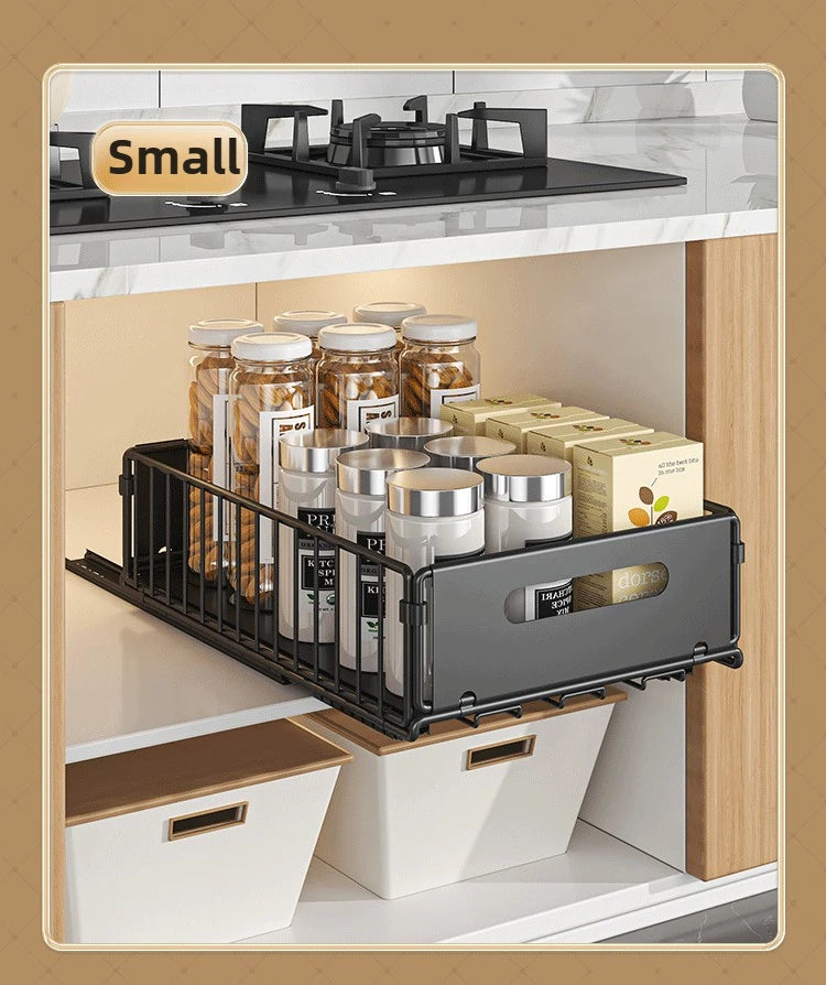 Carbon Steel Pull-Out Folding Cabinet Storage Rack – Double Layer, Heavy-Duty