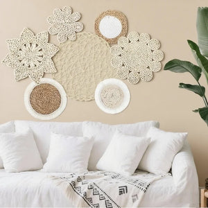 4/7pcs Natural Rattan Wall Hanging Decor – Farmhouse & Boho Timeless Style
