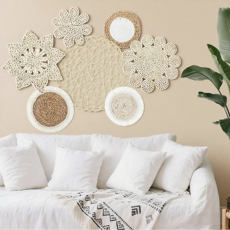 4/7pcs Natural Rattan Wall Hanging Decor – Farmhouse & Boho Timeless Style