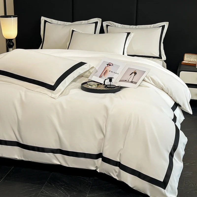 Luxury Hotel-Style Black & White 4-Piece Duvet Cover Set – Thick Brushed 100% Pure Cotton WHIMSICAL HOME OF CREATIONS