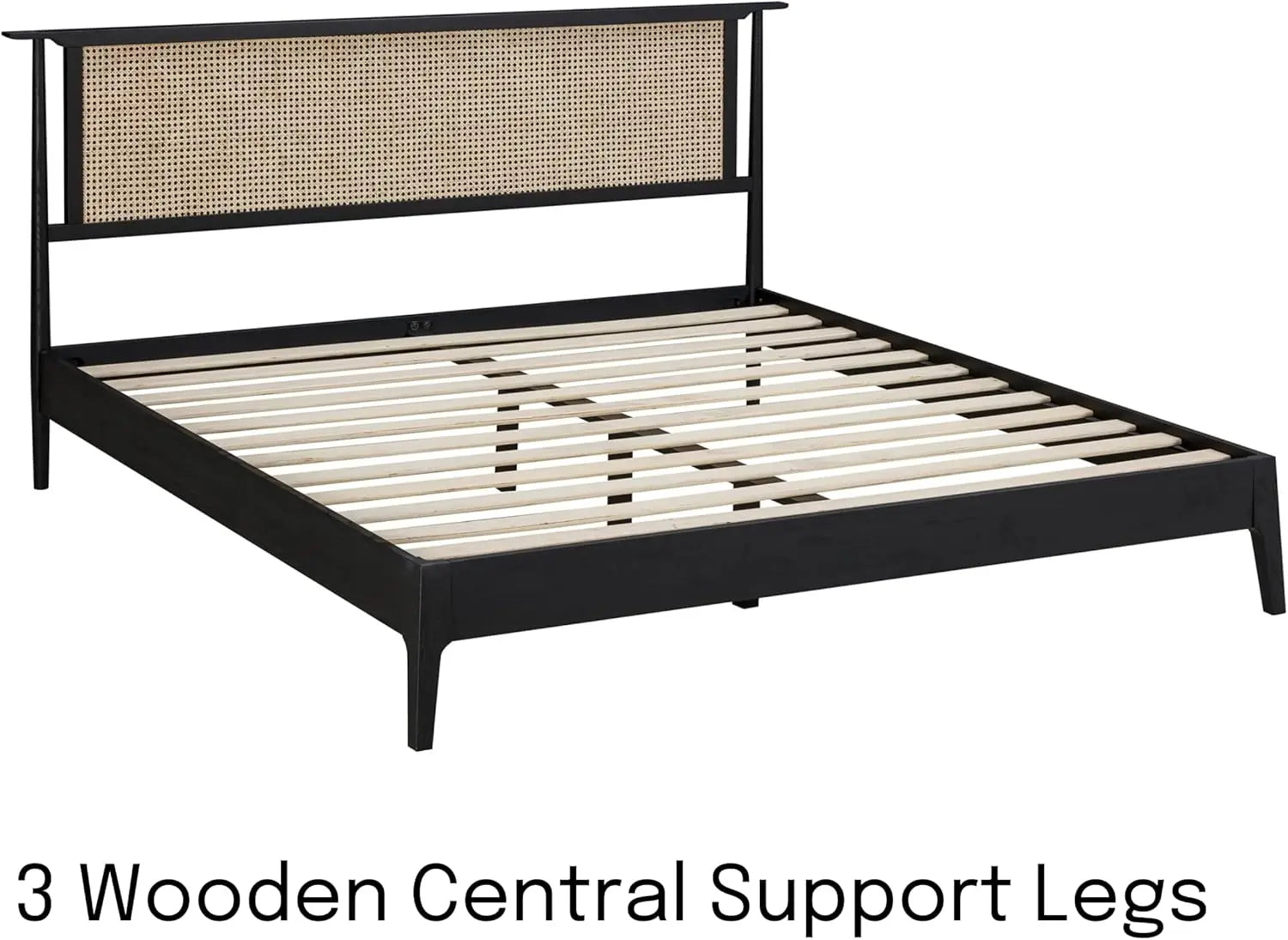 Luxury Modern Minimalist Rattan & Solid Oak Bedframe – Eco-Friendly Contemporary Design