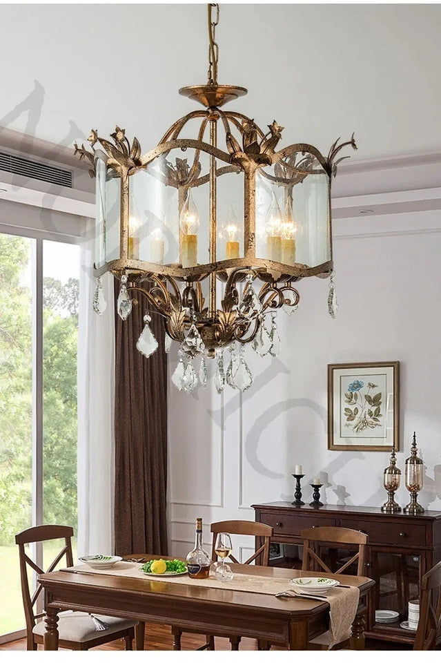 American Retro Style Dining Room Chandelier French Candle Crystal Pendant Lights For Bedroom Living LED Lighting Lamp Home Decor