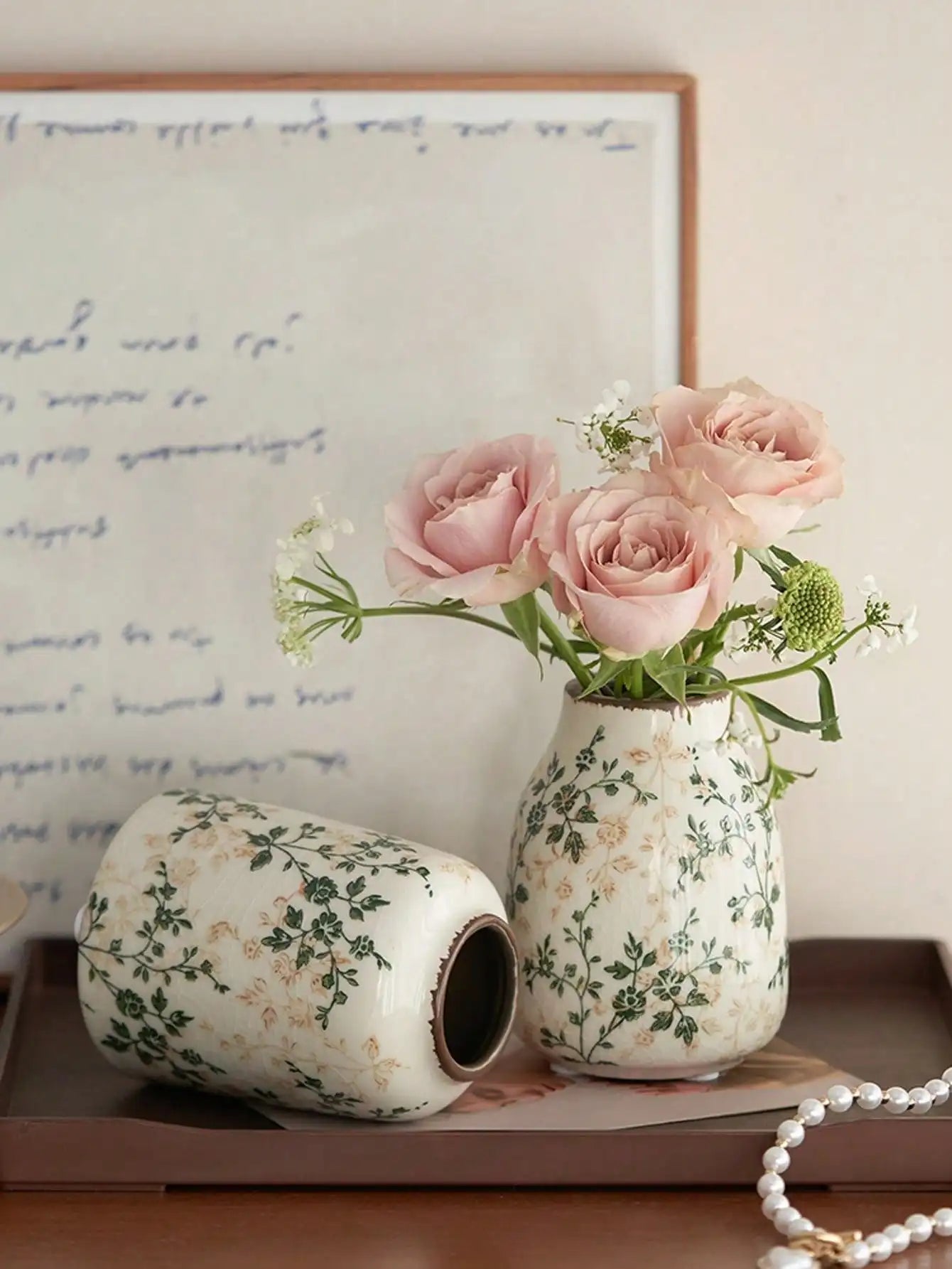 Ice Crackle Ceramic Vases – Vintage-Inspired with Green Accents WHIMSICAL HOME OF CREATIONS