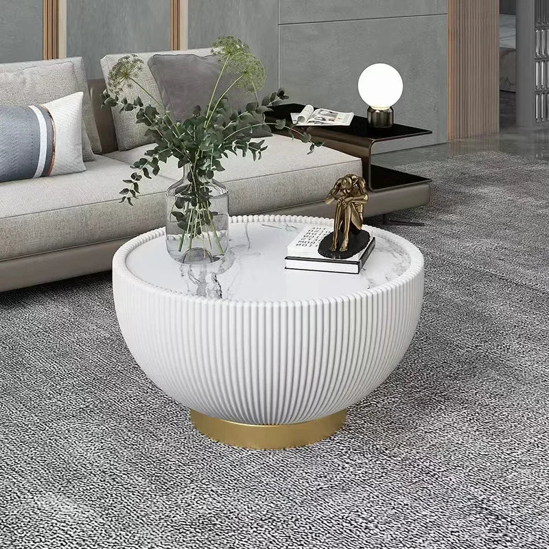 Modern Mid-Century Moroccan Marble-Top Coffee Table