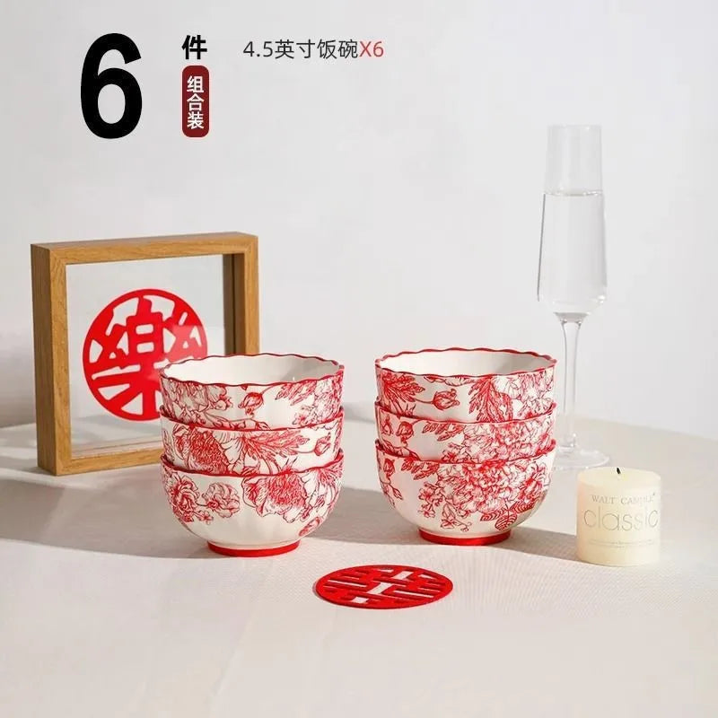 Timeless Elegance Red & White Flower Porcelain Dinnerware Set