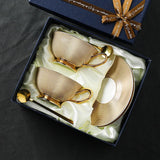 Retro Imperial European Bone China Cup & Saucer with Golden Spoon – Luxury Edition