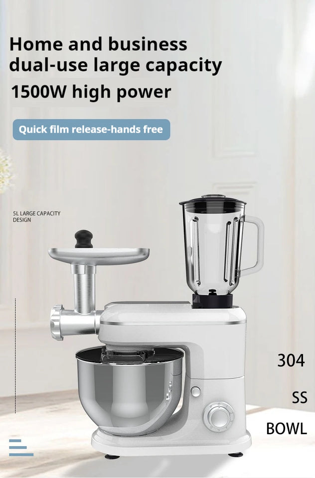 10L Chef Stainless Steel Electric Mixer – 1500W High Power with 6L Bowl & Splash-Proof Cover