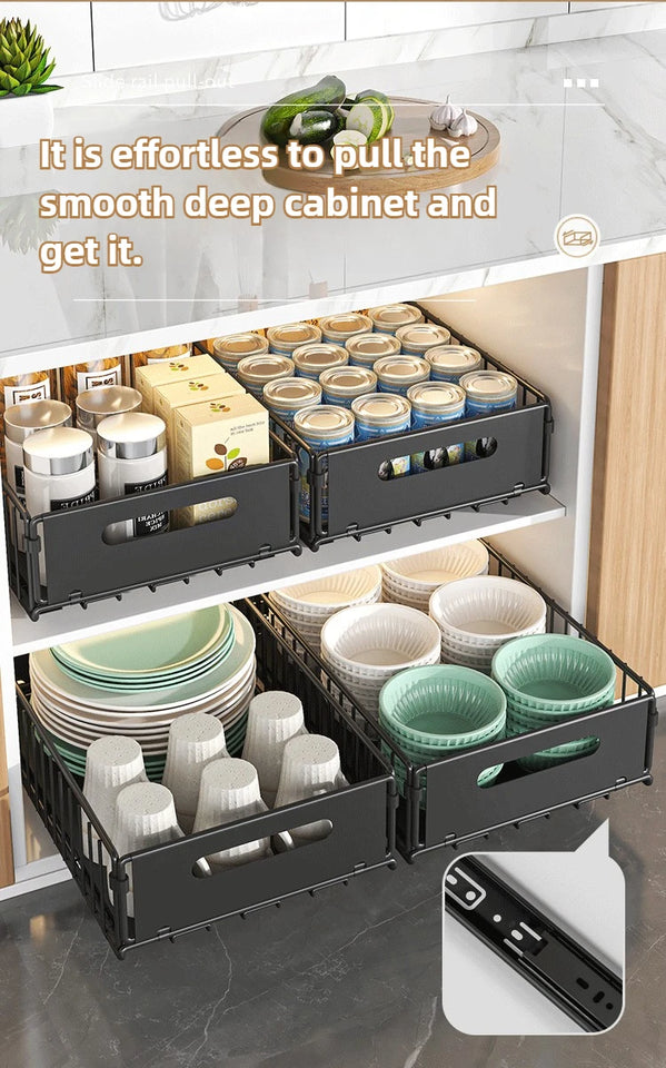 Carbon Steel Pull-Out Folding Cabinet Storage Rack – Double Layer, Heavy-Duty