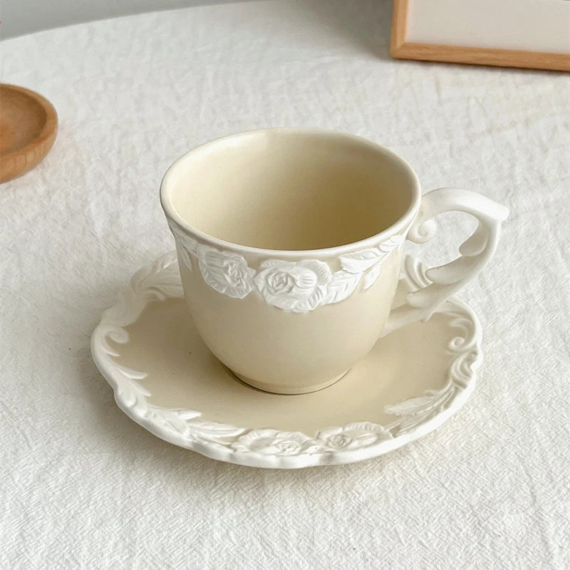 Vintage-Inspired Rose Tea & Coffee Cup Set with Saucer and Cake plate