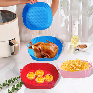 Say goodbye to sticky-burnt food. Silicone Reusable Air Fryer Tray Moulds