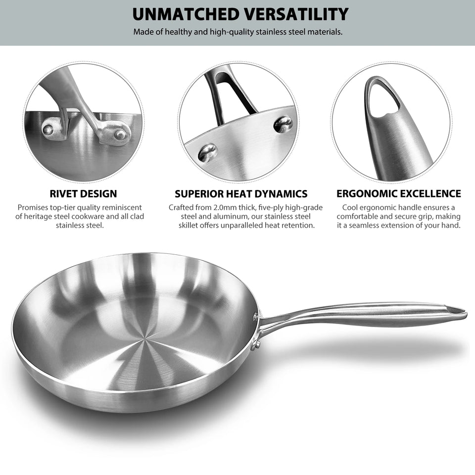 5-Ply 304 Stainless Steel Frying Pan – Ultimate Versatility Gas Stove and Induction Cooker