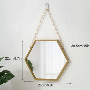 Elegant Iron Hexagonal Hanging Wall Mirror – Gold