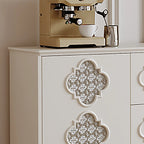 Luxury French Retro Sideboard Buffet Cabinet – Handcrafted Solid Wood with Begonia Glass & Designer Fretwork