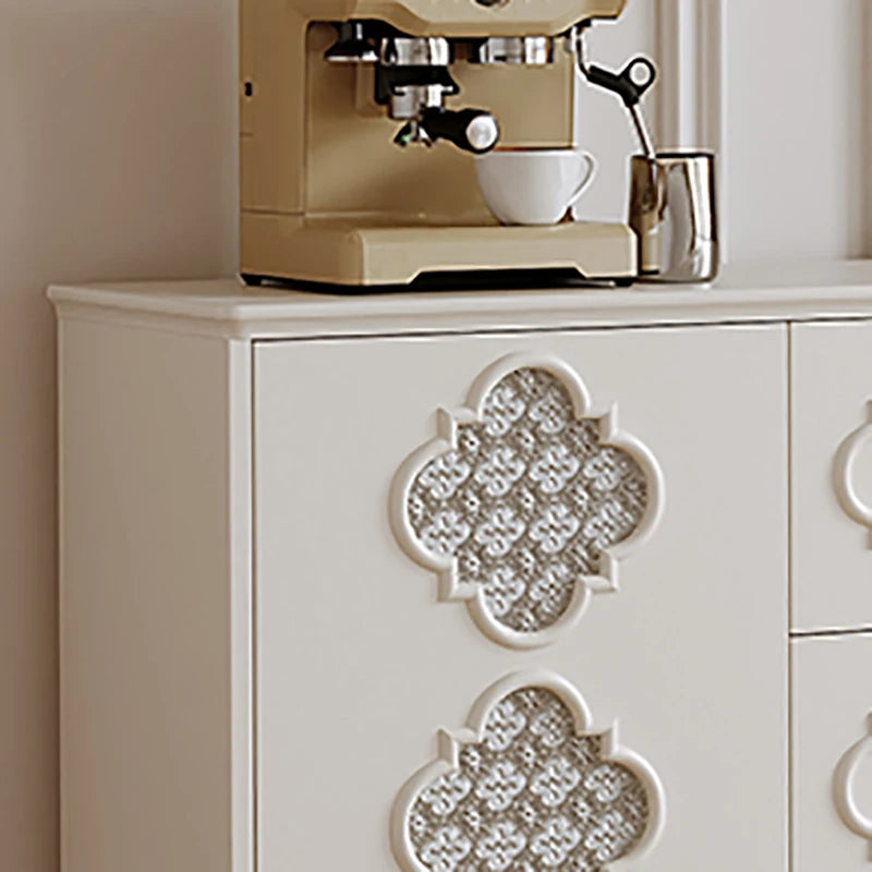 Luxury French Retro Sideboard Buffet Cabinet – Handcrafted Solid Wood with Begonia Glass & Designer Fretwork