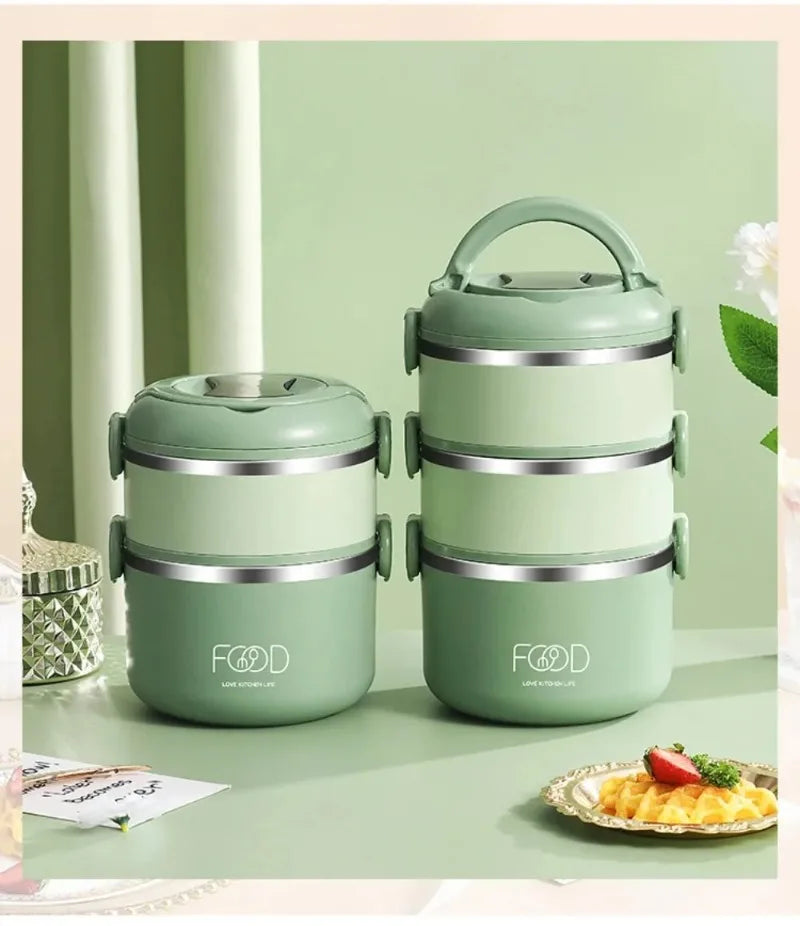 Large Capacity Thermal Insulated Lunch Box – Stackable Bento Container with Hidden Cutlery Microwave Safe