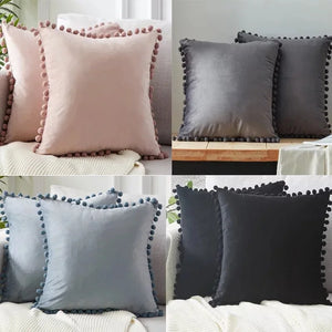 Velvet Cushioncover pillowslip with Ball Soft Decorative Cushion Home Decor for Sofa Set