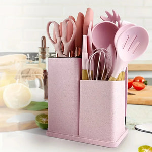19-Piece Silicone Kitchen Utensils & Knife Set with Chopping Board