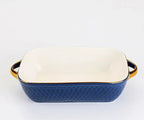 Golden Edge Ceramic Baking Dish – Retro Elegance Meets Everyday Function(non burning handles) WHIMSICAL HOME OF CREATIONS