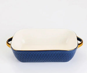 Golden Edge Ceramic Baking Dish – Retro Elegance Meets Everyday Function(non burning handles)