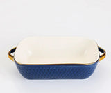Golden Edge Ceramic Baking Dish – Retro Elegance Meets Everyday Function(non burning handles)