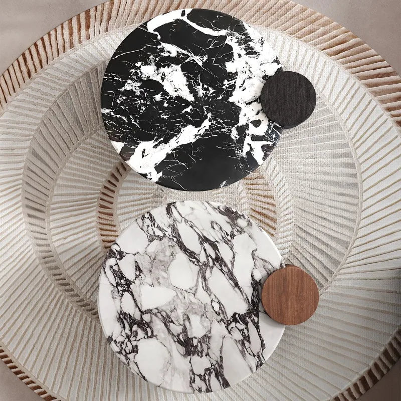 Moderne Hedendaagse Luukse Marmer Koffietafel – Minimalistiese Natuursteen met Massiewe Houtraam