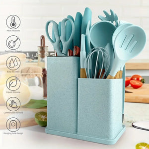 19-Piece Silicone Kitchen Utensils & Knife Set with Chopping Board