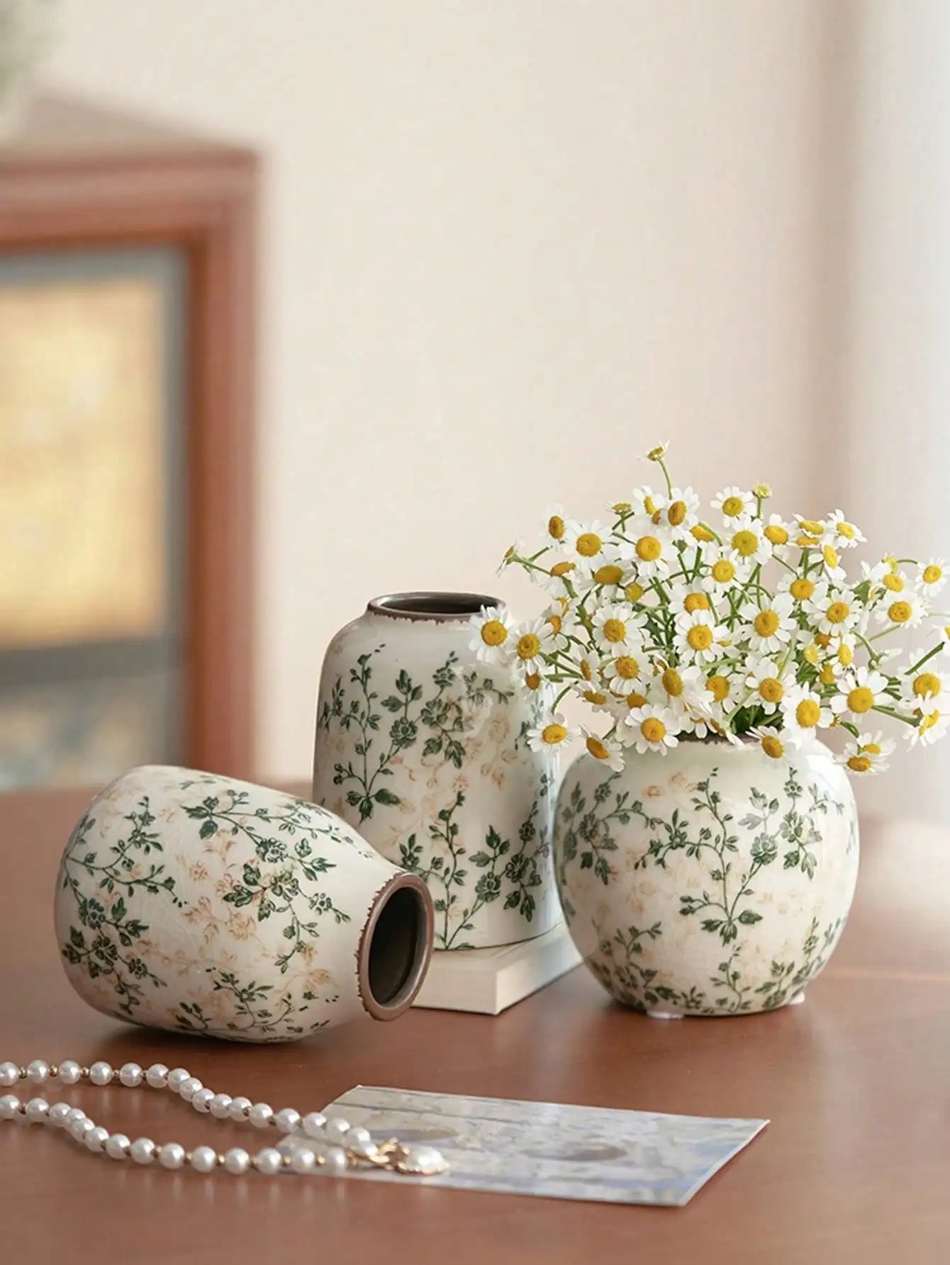 Ice Crackle Ceramic Vases – Vintage-Inspired with Green Accents WHIMSICAL HOME OF CREATIONS