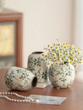 Ice Crackle Ceramic Vases – Vintage-Inspired with Green Accents