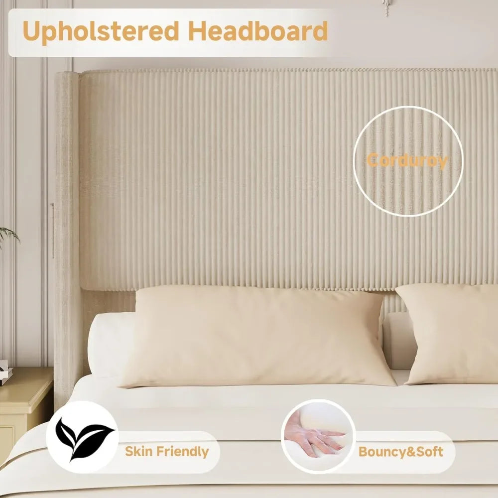 Luukse Franse Provinsiale Vlerkrug Gestoffeerde Bed – Tydlose Hedendaagse Elegansie met USB-poort en Voetbord
